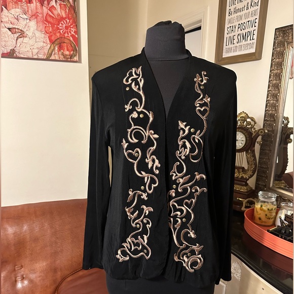 CHICO’S TRAVELERS WOMEN BEAUTIFUL 😍 EMBROIDERED OPEN FRONT CARDIGAN STRETCHY - Picture 5 of 16